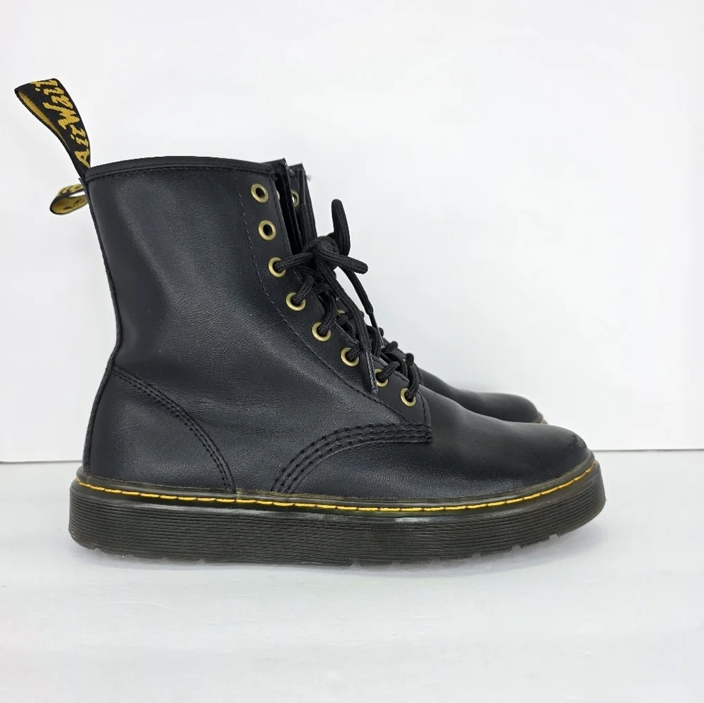 Dr. Martens Zavala Combat Boots Unisex Black Leather Yellow Stitching Size M7 W8 - Picture 8 of 16